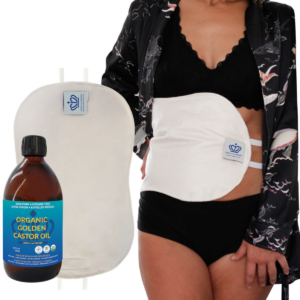 Picture of how to wear a castor oil pack for liver detox