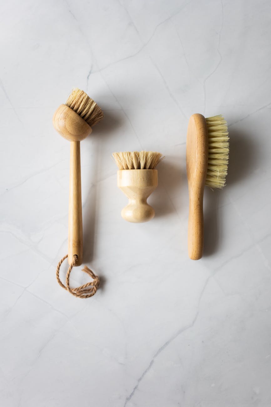 wooden brushes prepared for washing and cleaning