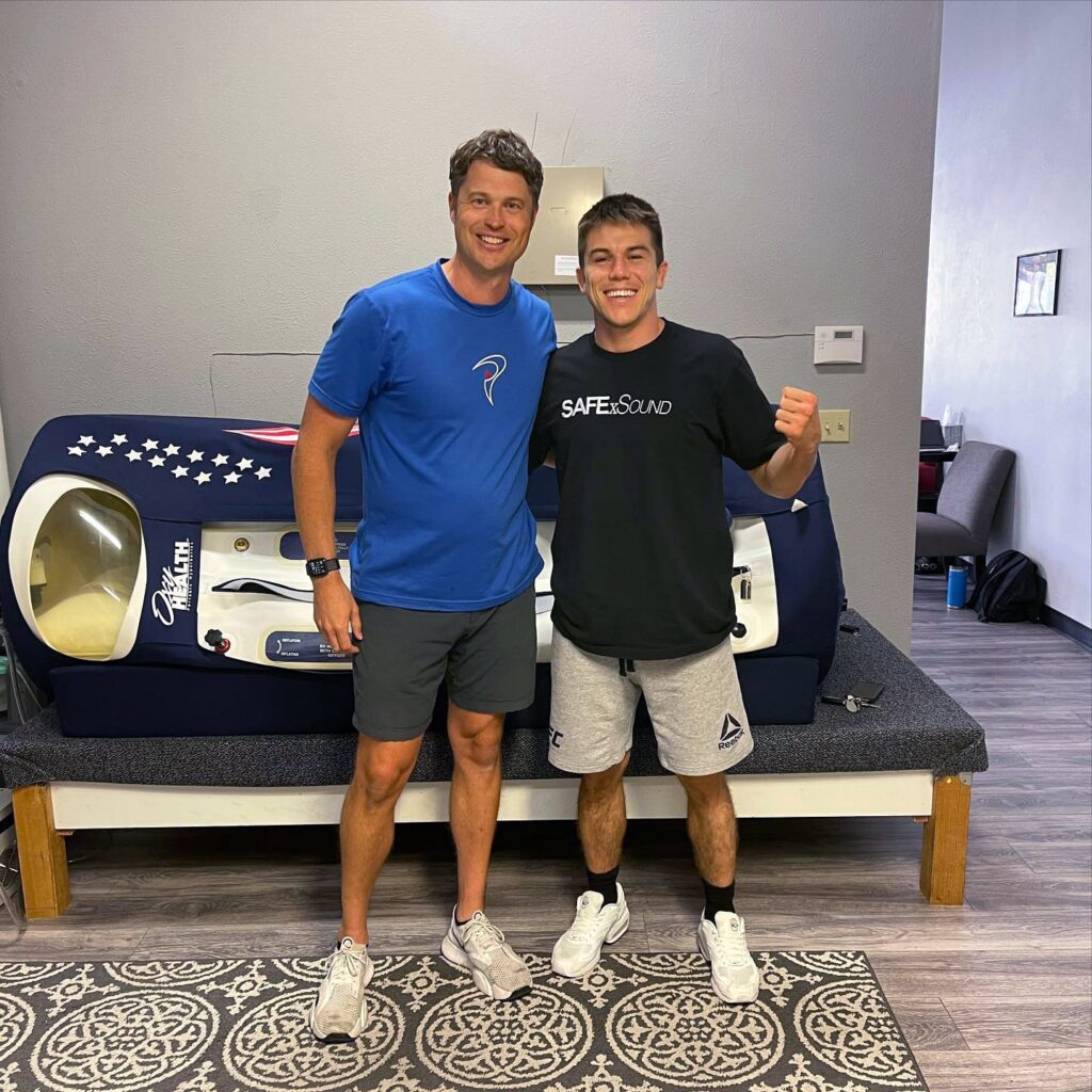 Personal trainer and UFC fighter Alex Hernandez at an HBOT appointment in Denver, CO